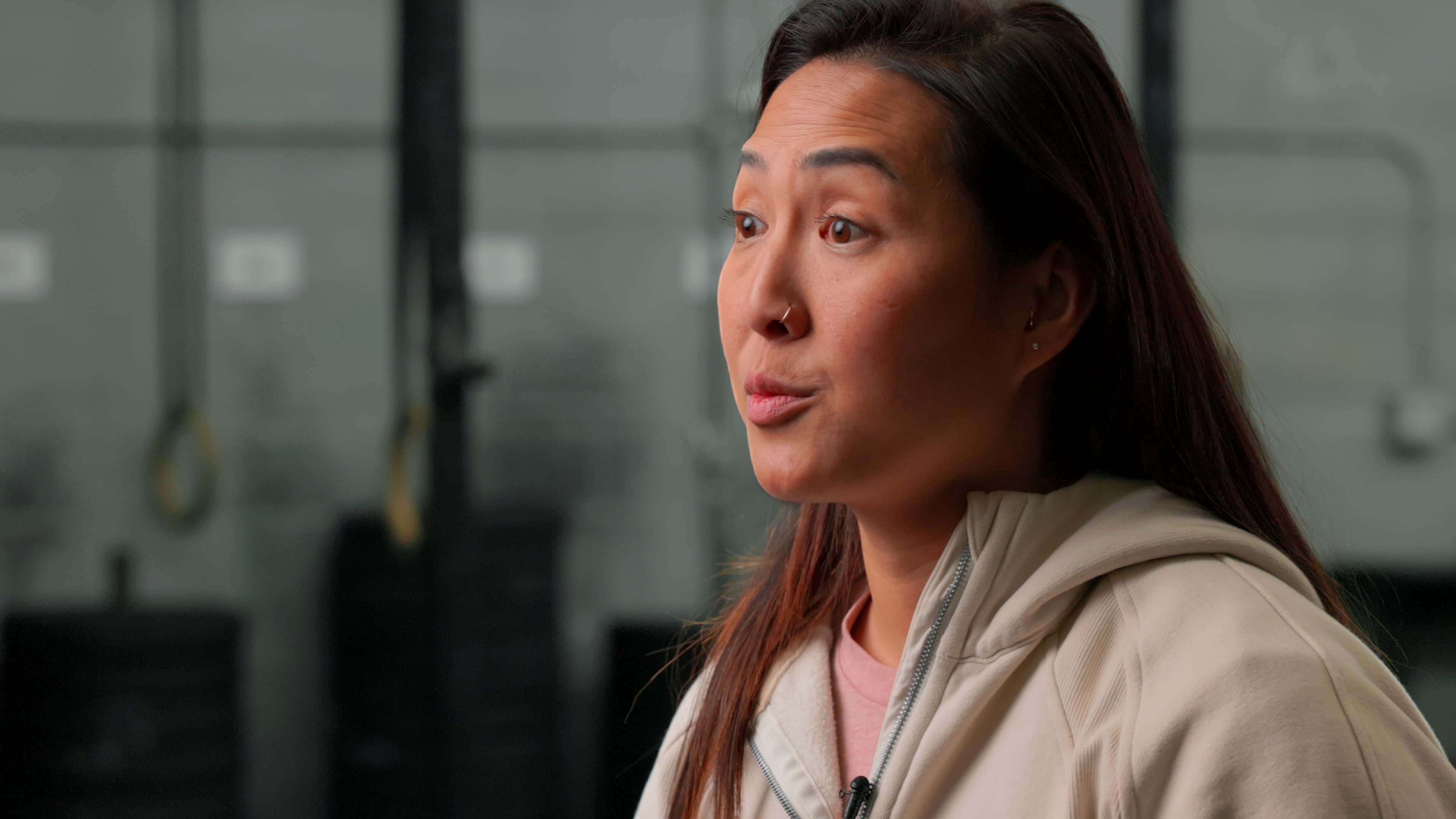 Close portrait of a member speaking during the interview